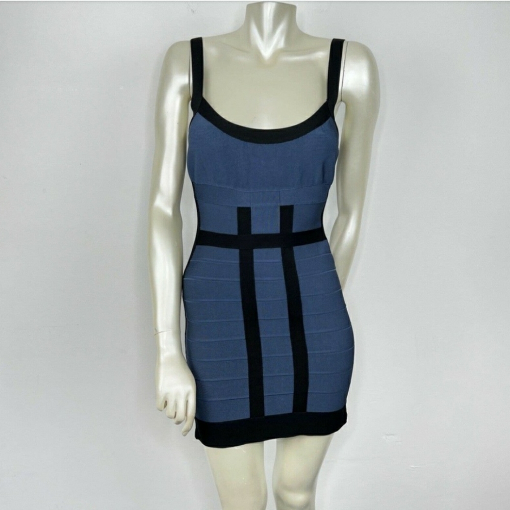 Herve Leger Bandage Dress Size Small Blue Black Deidre Mini BodyCon Fitted